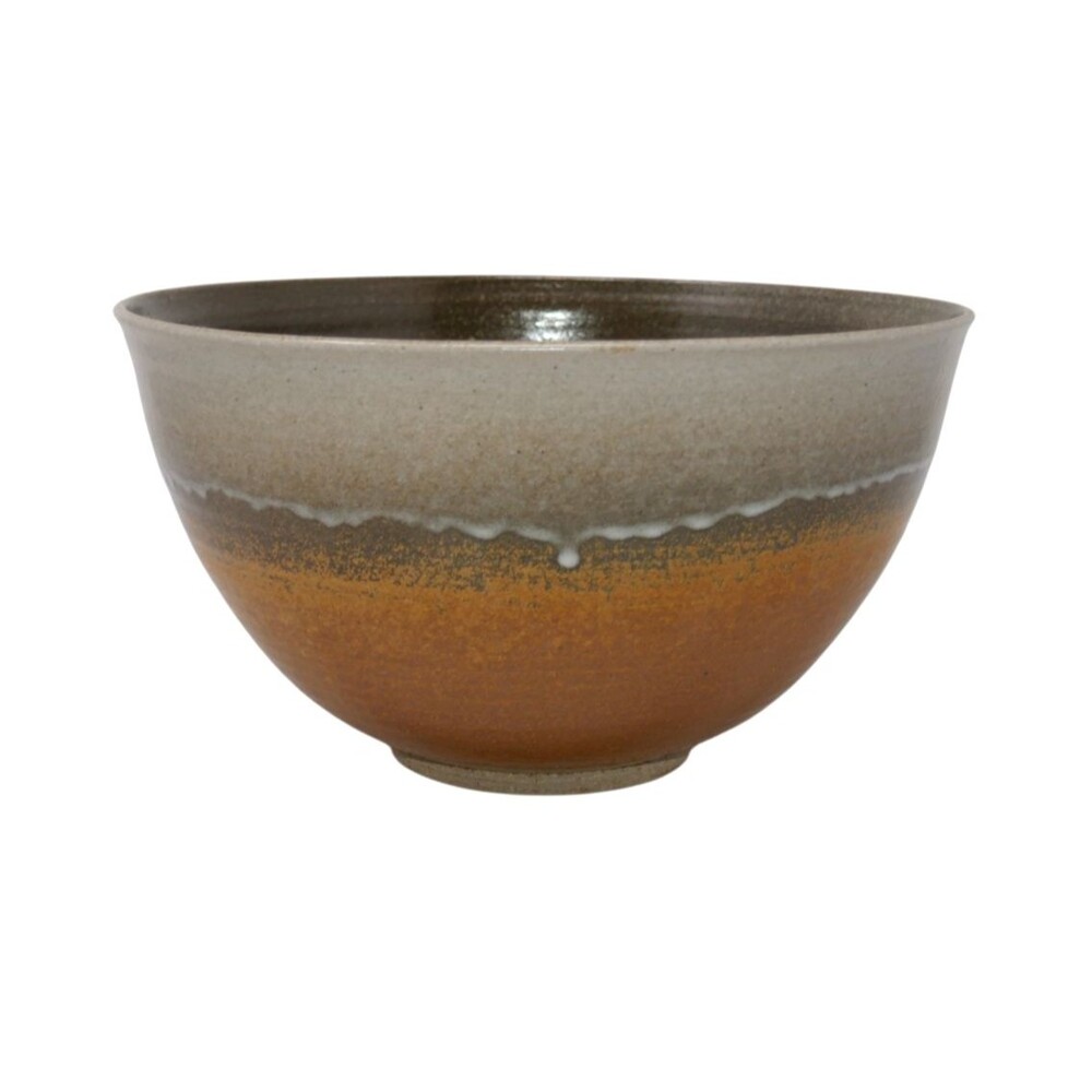 Handcrafted Ceramic Studio Pottery Bowl Two Tone Glaze Rust Orange & Grey